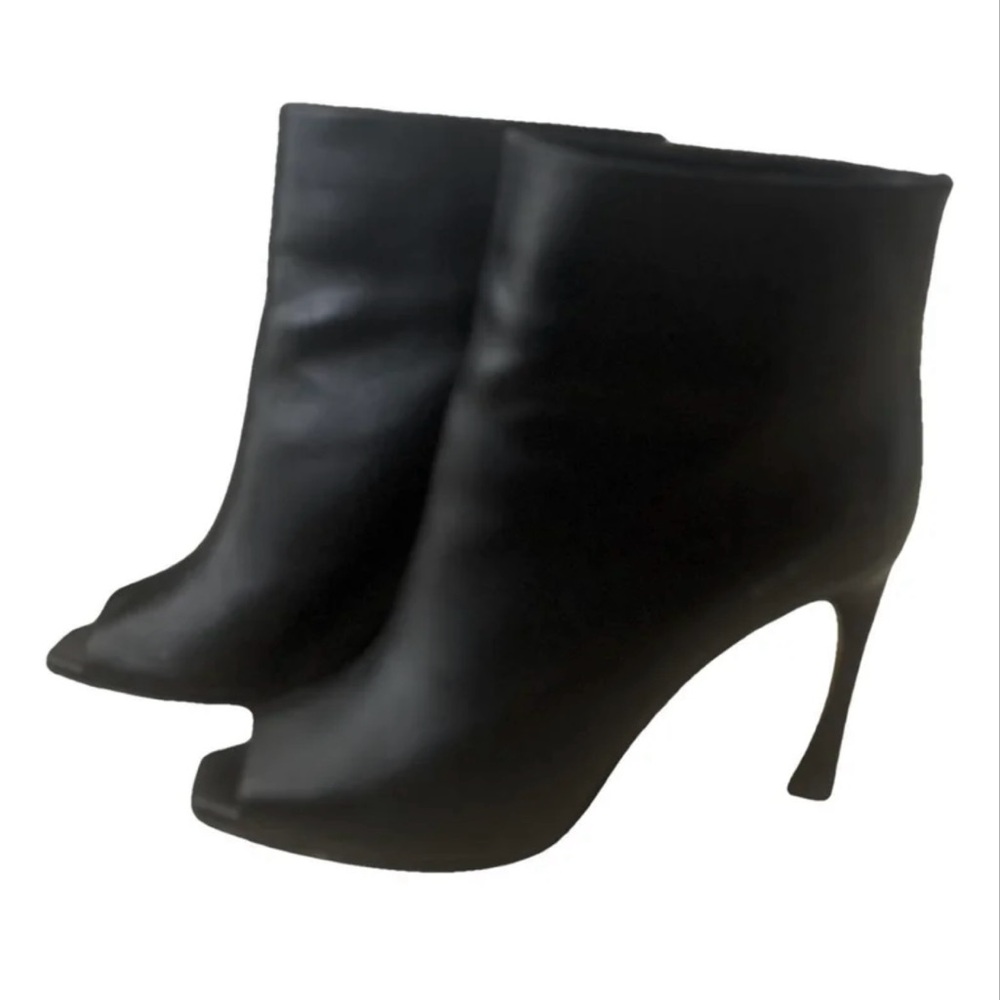 Dior women's black leather open toe ankle boots with classic coma heel size 39